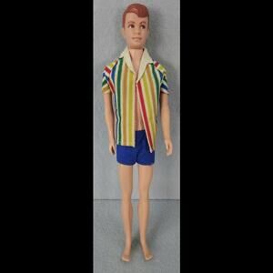 Vintage Ken Doll with Colorful Striped Shirt and Blue Shorts